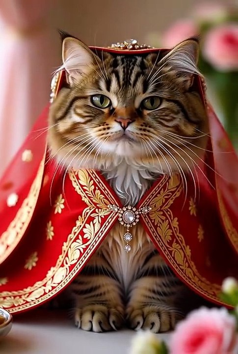 Cutest Cat Bride Ever 😻💍 | Adorable Cat Wearing a Red Saree!