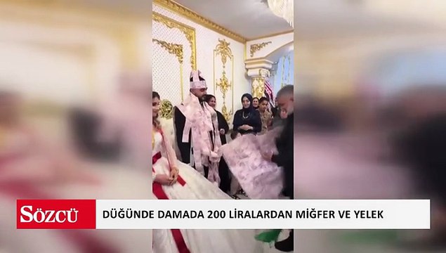 Mardin'de bir düğünde damada 200 TL'den yapılmış miğfer ve yelek takıldı
