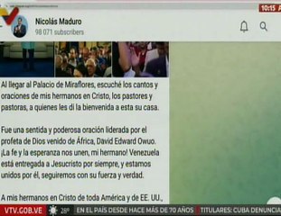 Presidente Maduro: A mis hermanos en Cristo de toda América unámonos en el amor por la paz