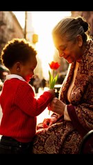 Heartwarming Moment: Baby Boy Gives Flower to Elderly Lady