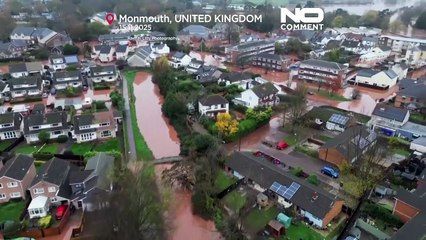 Vidéo aérienne : la tempête Claudia inonde Monmouth, de larges zones de la ville galloise submergées