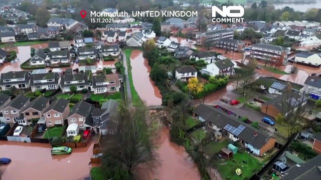 Aerial video shows Storm Claudia flooding Monmouth: Large parts of Welsh town submerged