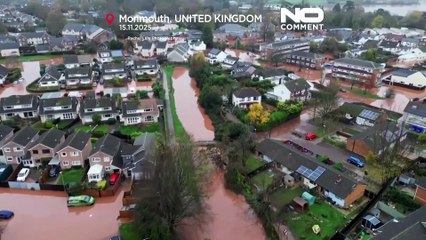 Aerial video shows Storm Claudia flooding Monmouth: Large parts of Welsh town submerged