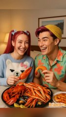 Mira and Abby Enjoy Seafood Mukbang ASMR, Kpop Demon Hunters #kpopdemonhunters #huntrix #sajaboys #kpdh