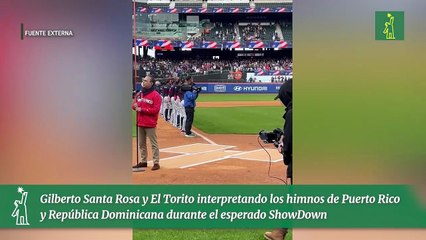 Gilberto Santa Rosa y El Torito interpretando los himnos de Puerto Rico  y República Dominicana durante el esperado ShowDown