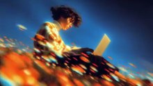 A teenager operating a laptop in space Dreamy Scene