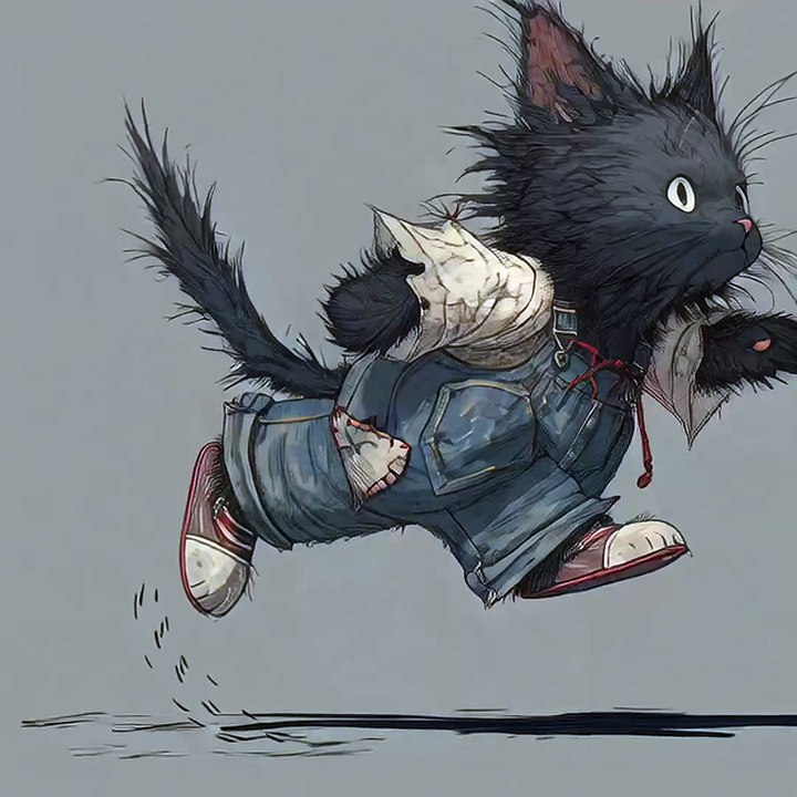 Side view of a thingy black cat character