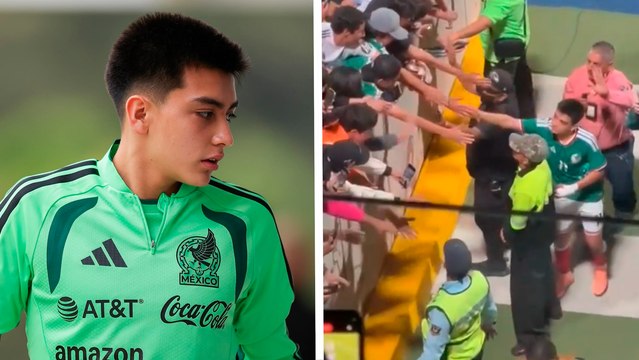 Gilberto Mora atiende a los aficionados tras el empate de la Selección Mexicana