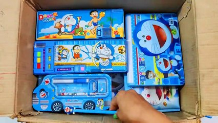 Unboxing Cute Doraemon Stationery📚, Pouch, Pencil Case, Notebook, Sharpener, Eraser, Pen, Gift Pack