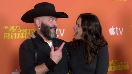 Guillermo Diaz and Katie Lowes attend Hilarity For Charity's "Friendsgiving" fundraising event