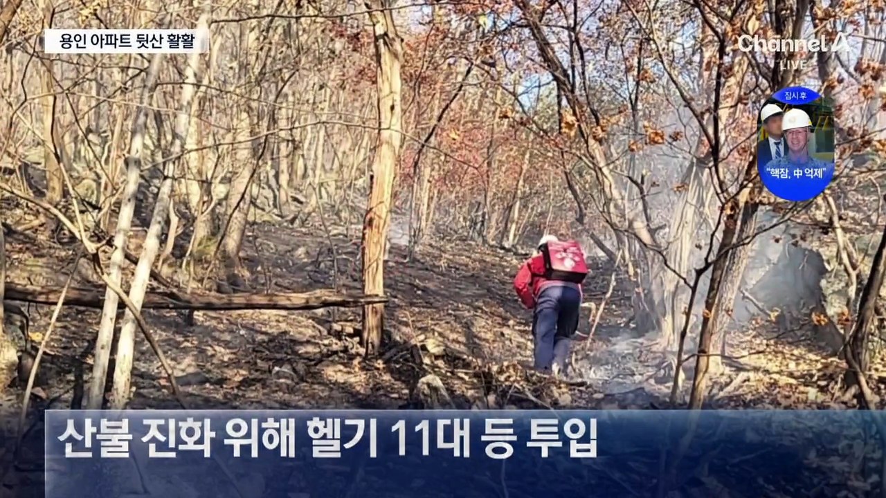 용인 아파트 뒷산 ‘활활’…헬기 11대 동원해 진화