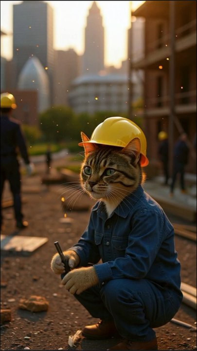 Cat building work video