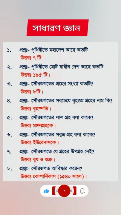 MCQ Bangla সৌরজগত আবিষ্কার করেন কে Learning Time BD
