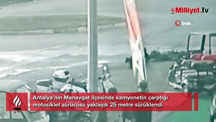 Kask sayesinde hayata tutundu! Metrelerce sürüklenen sürücü...