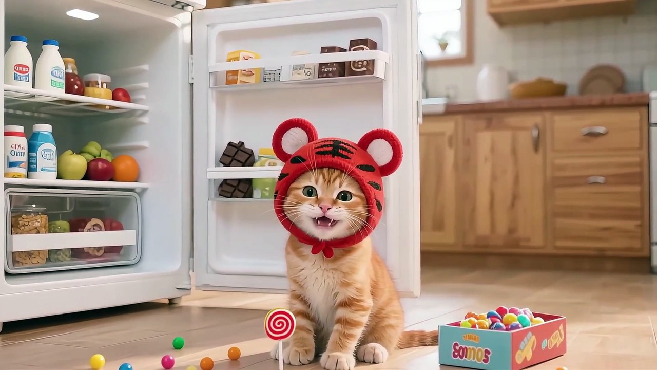 Candy Chaos! Tiger-Hat Kitten’s Sweet Binge Leads to a Painful Toothache