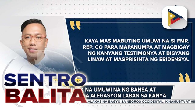 Zaldy Co, hinimok ng ilang kongresista na umuwi na ng bansa at harapin ang mga alegasyon laban sa kanya; Rep. Romualdez, iginiit na malinis ang kanyang konsensya | ulat ni Mela Lesmoras