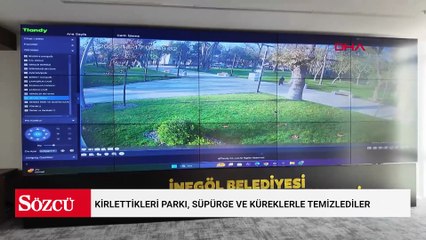 Kirlettikleri parkı, süpürge ve küreklerle temizlediler