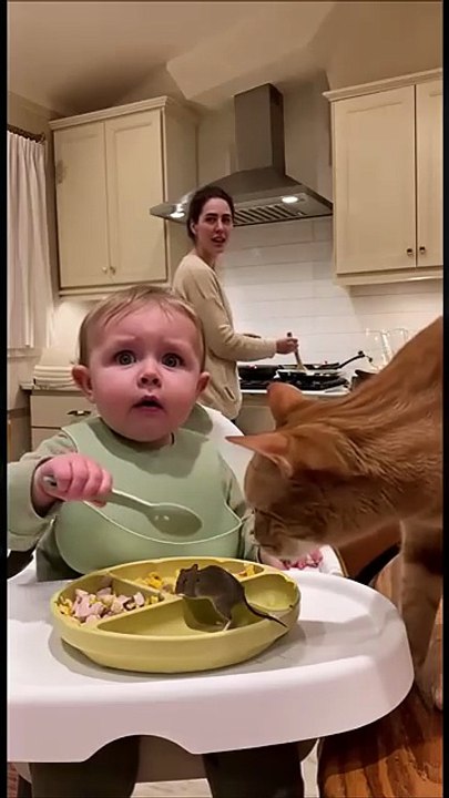 Cat Brings a _Gift_ to the Baby_ and the Reaction Is Priceless_ 😹👶🐭 _ Realistic Funny Short