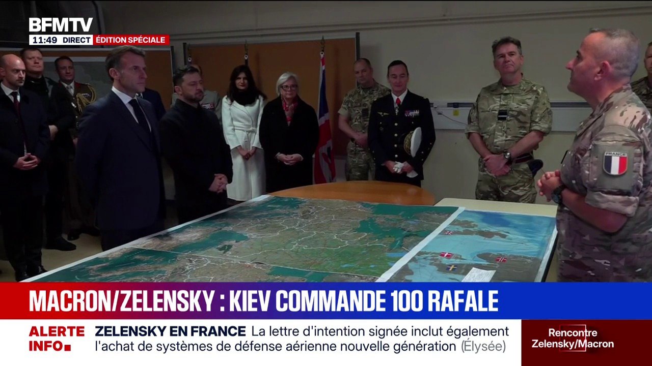 Les images d'Emmanuel Macron et de Volodymyr Zelensky à l'intérieur de l'état-major de la "force multinationale Ukraine"