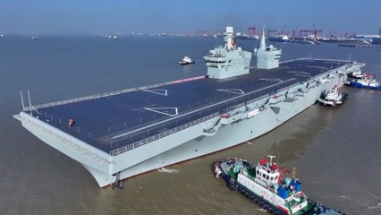 Multi-angle drone footage showcases the Sichuan assault ship