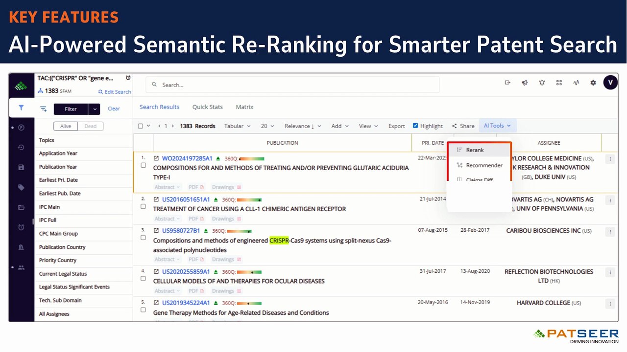 AI-Powered Semantic Re-Ranking for Smarter Patent Search