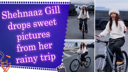 Shehnaaz Gill looks cute in cozy outfit as she enjoys rainy cycling adventure