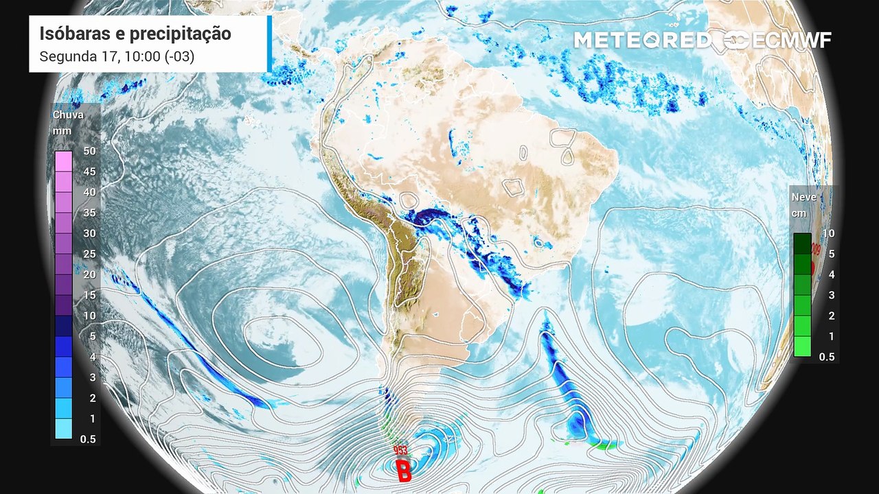 Segunda-feira, 17 de novembro: Previsão de nebulosidade, chuvas e pressão a nível médio do mar para esta segunda (17), terça (18) e quarta-feira (19).