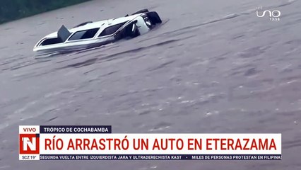 VIDEO: Crecida del río Chimoré arrastra minibús en Eterazama, Trópico de Cochabamba