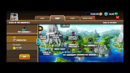 Diggy's Adventure, Pet Burrows 1,2,3 & 4, Clash of Immortals, Tasks of the Story only.