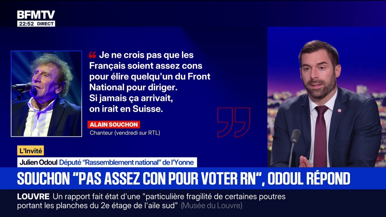 Alain Souchon ne croit pas à un président RN en 2027: pour Julien Odoul, député RN, le chanteur "est déconnecté du réel"