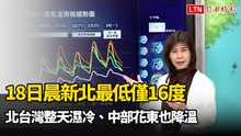 18日晨新北最低僅16度 北台灣整天濕冷、中部花東也降溫