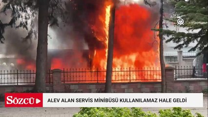 Esenyurt'ta alev alan servis minibüsü kullanılamaz hale geldi