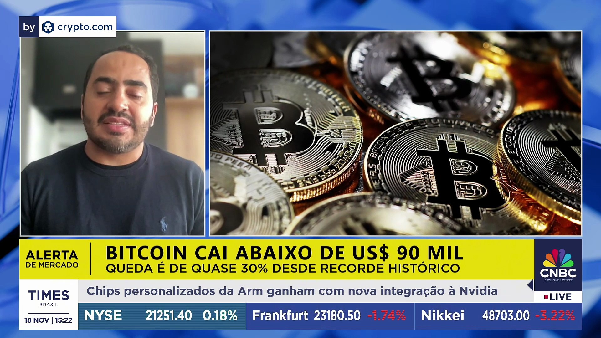 Bitcoin cai abaixo de US$ 90 mil após perda de 30% | CRIPTO BRASIL
