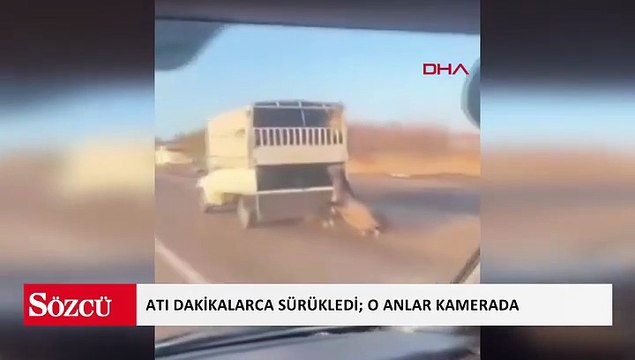 Kamyonetin arkasına bağladığı atı dakikalarca sürükledi; o anlar kamerada