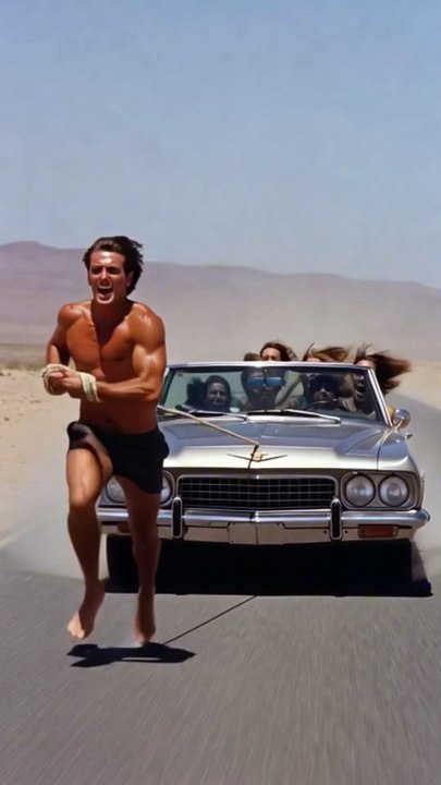 Strong man He tows a car