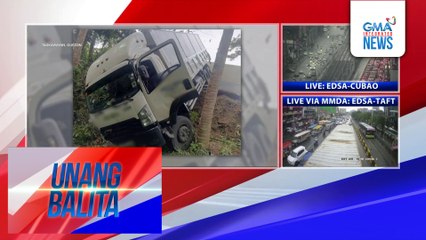 Truck, nahulog sa bangin matapos mabangga ng isa pang truck; angkas ng motorsiklong nahagip ng nakabanggang truck, patay | Unang Balita