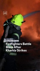 Firefighters Battle Blaze After Kharkiv Strikes