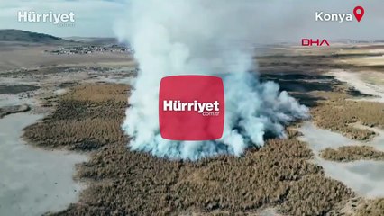 Konya Gök Gölü'ndeki sazlık bölgedeki yangın ikinci gününde