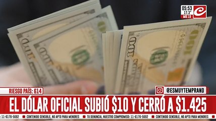 El dólar oficial aumentó diez pesos y cerró la jornada en $1425