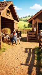 Cats Working on a Village Goat Farm | Herding Goats from Shed to Shed | Funny Farm Animals