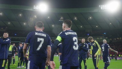 Scotland players and coaches on-field celebrations after World Cup qualification