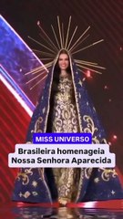 Miss Brasil 2025 homenageia Nossa Senhora Aparecida em traje típico no Miss Universe na Tailândia