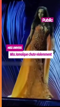 Le docteur Gabrielle Henry, représentante de la Jamaïque au 74e concours Miss Univers, chute