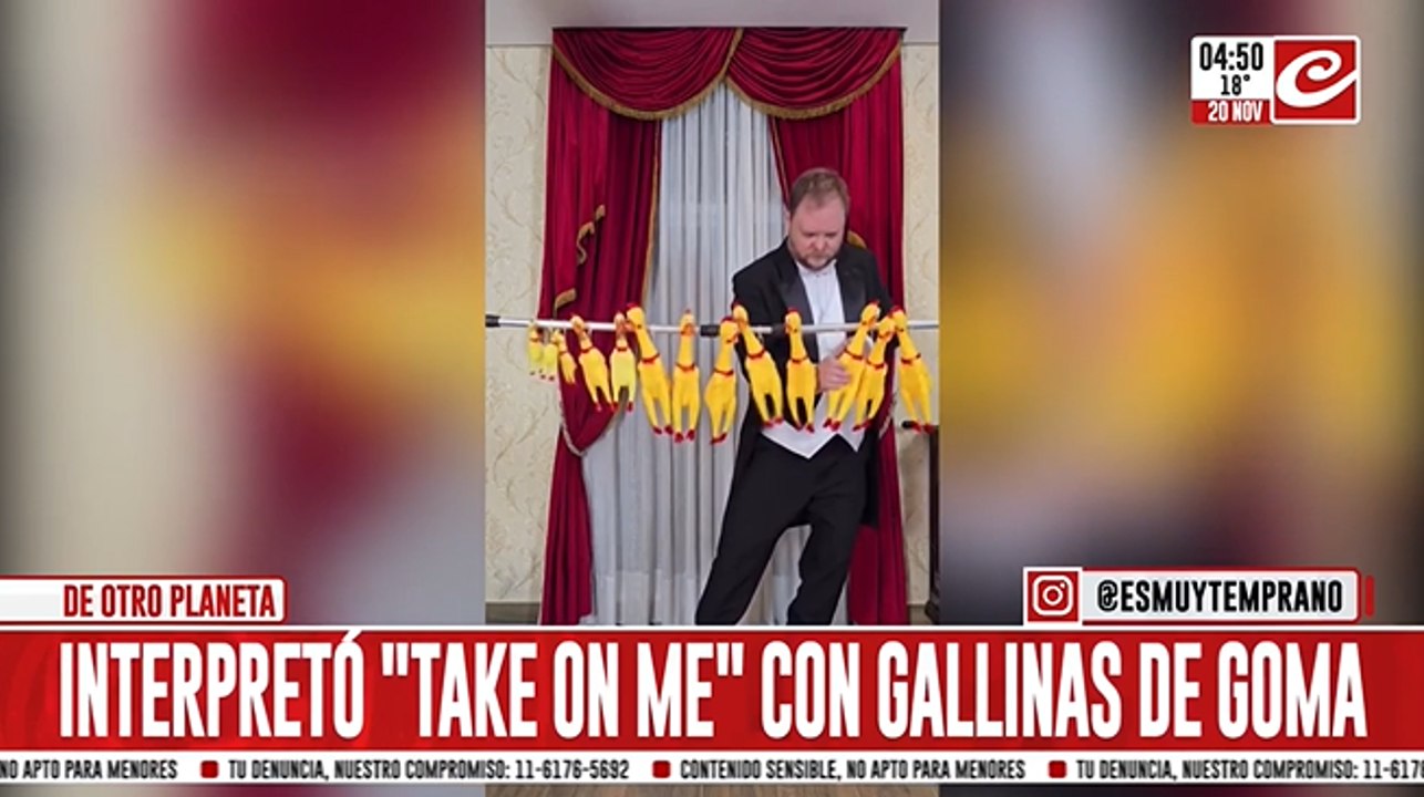 Un músico brasileño interpretó un clásico del rock... ¡con gallinas de goma!