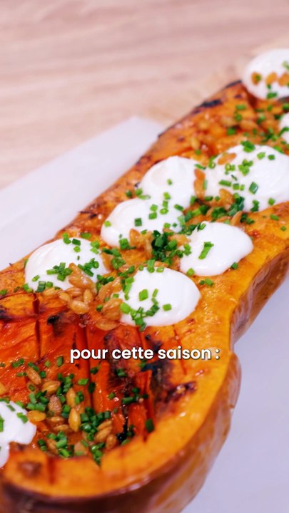 Butternut rôti au fromage frais de chèvre, miel et épeautre soufflé