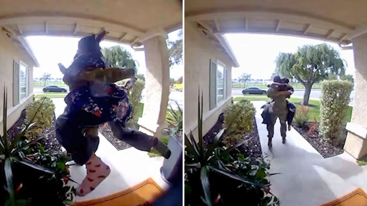 Airman Almost Knocked Over By Bestie After Returning Home | Happily TV