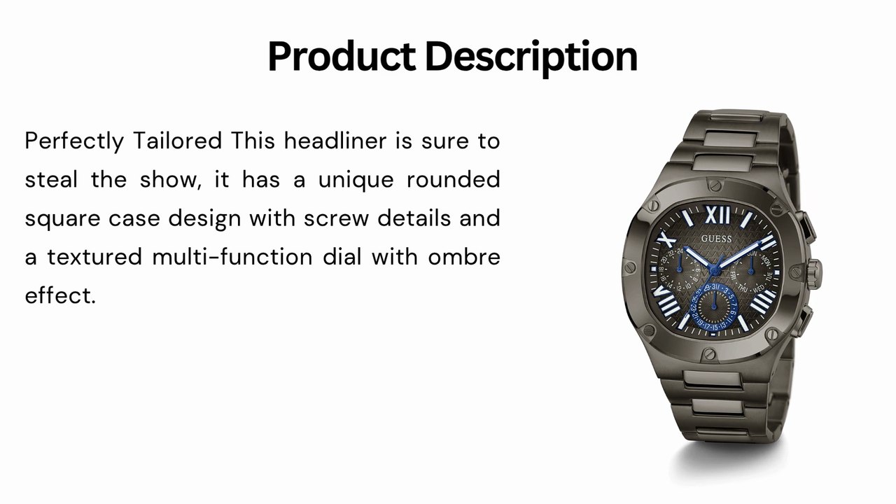 Guess Headline Gunmetal Square Dial Multi-function Men Watch