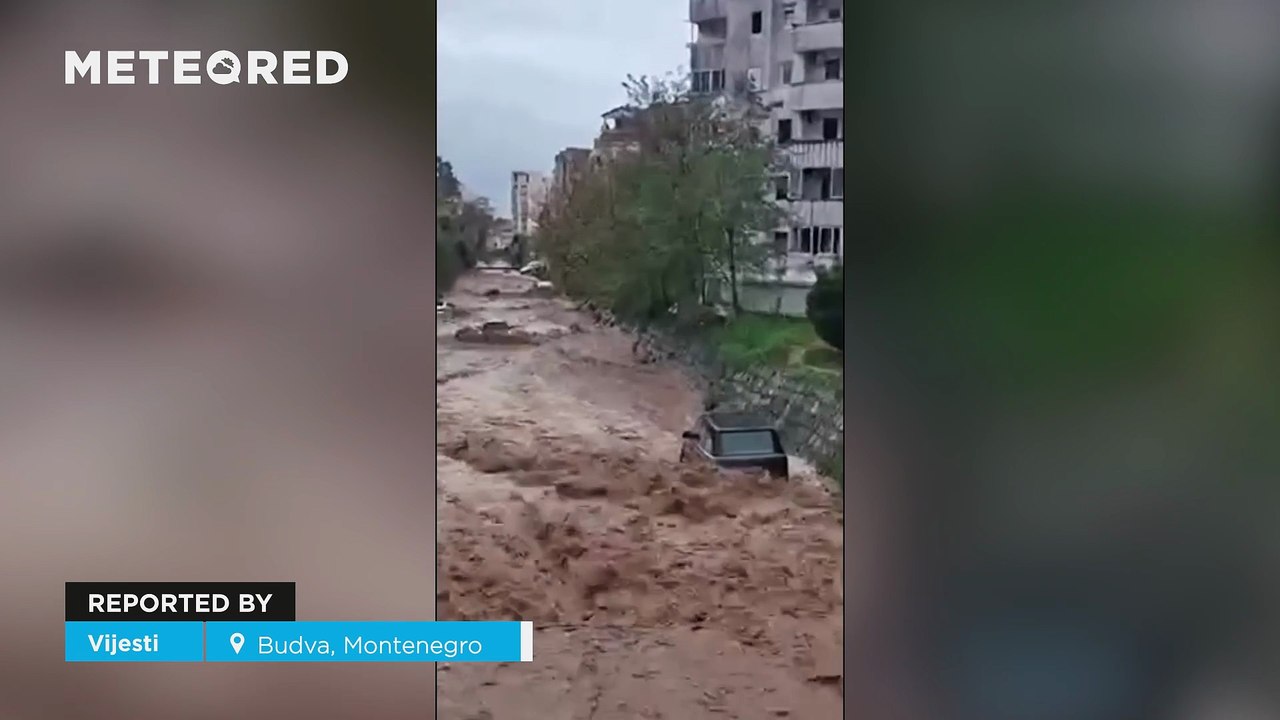 The streets of Budva (Montenegro) turn into rivers after torrential rains