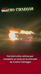 🚒 Un automóvil quedó totalmente calcinado en la entrada del Pueblo Mágico de #CuatroCiénegas. Cuerpos de auxilio llegaron de inmediato para sofocar las llamas.