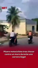 🏍️ Un hombre perdió la v1da luego de estr3llar su motocicleta contra el muro de una fábrica mientras competía con otro motociclista. El impacto fue fulminante.
